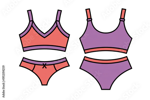 A colorful illustration of women's lingerie sets on transparent background