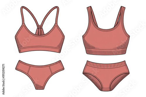 A minimalist illustration of a pink lingerie set on transparent background