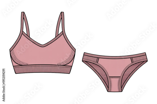 A minimalist illustration of a pink lingerie set on transparent background