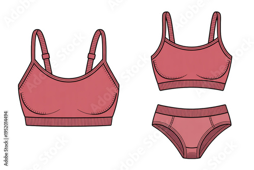 A minimalist illustration of a pink lingerie set on transparent background