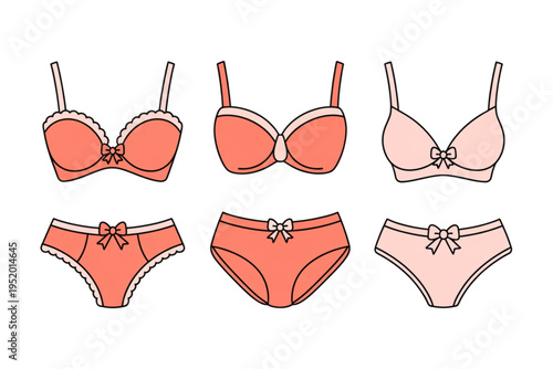 A set of colorful women's lingerie on transparent background