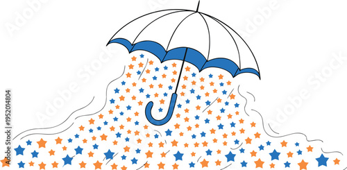 Umbrella raining small blue and orange stars