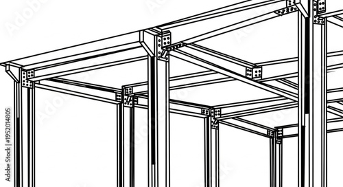 Detailed Line Drawing of a Steel Frame Structure.