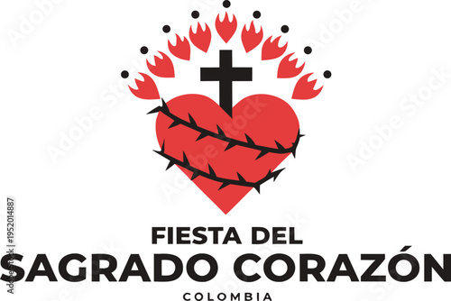 Sacred heart emblem with cross and thorns for catholic feast day in colombia