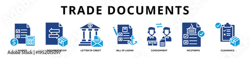 Glyphcolor - Trade Documents web banner icon vector illustration concept