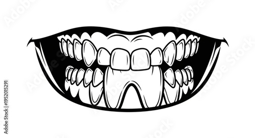 Detailed Illustration of Open Mouth with Teeth and Gums.