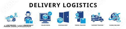 Glyphcolor - Delivery Logistics web banner icon vector illustration concept