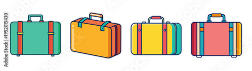 Colorful luggage set vector illustration for travel and vacation packing and baggage design