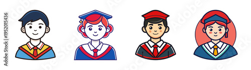 Graduation illustration of diverse graduates in caps and gowns celebrating education achievement success