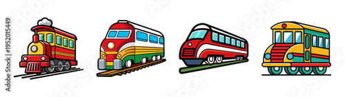 Colorful cartoon train vector illustration for kids transportation and railway design concept