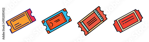 Illustration of colorful event tickets for admission entry or raffle drawing contest vector design