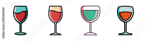 Various champagne flute glasses vector illustration for celebration event and party design element