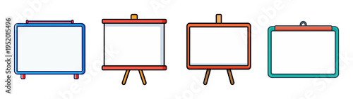 Collection of presentation boards and display stands for advertising and marketing use cases