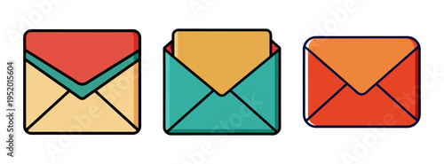 Colorful cartoon mail envelopes vector illustration for graphic design and communication needs design