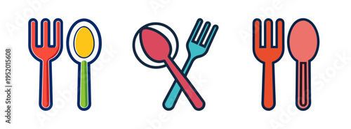 Colorful flatware cutlery set vector illustration of forks and spoons for dining and eating needs