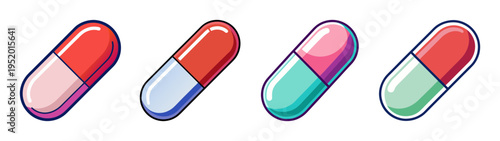 Colorful capsule pills vector illustration for pharmaceutical and medical industry design needs