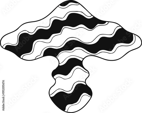 Black and white organic mushroom shape with wavy lines organic shape abstract