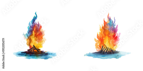 abstract color silhouette of bonefire watercolor vector illustration