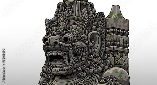 Detailed Stone Carving of a Balinese Deity Statue.