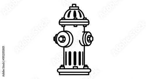 Detailed Line Art Illustration of a Classic Fire Hydrant Design.