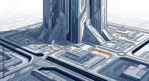 Futuristic Cityscape - A Detailed View of Advanced Urban Technology.