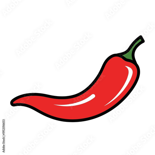 A vibrant red chili pepper with a green stem, depicted in a simple, clean illustration style against a white background.