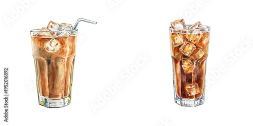 americano ice watercolor vector illustration