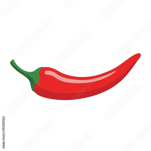 A vibrant red chili pepper with a green stem, isolated on a white background, showcasing its smooth, glossy surface and curved shape.