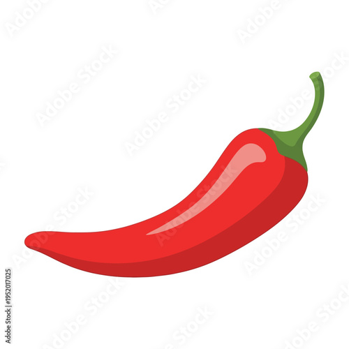 A vibrant red chili pepper with a green stem, depicted in a clean, isolated illustration against a white background.