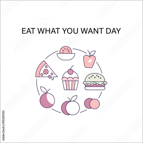 Eat What You Want Day meme pastel flat icon isolated