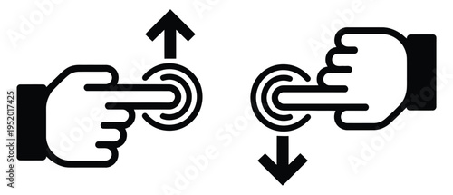 Swipe and slide gesture icon collection, finger push and drag symbols, vertical navigation, mobile interface interaction, and touchscreen control vector