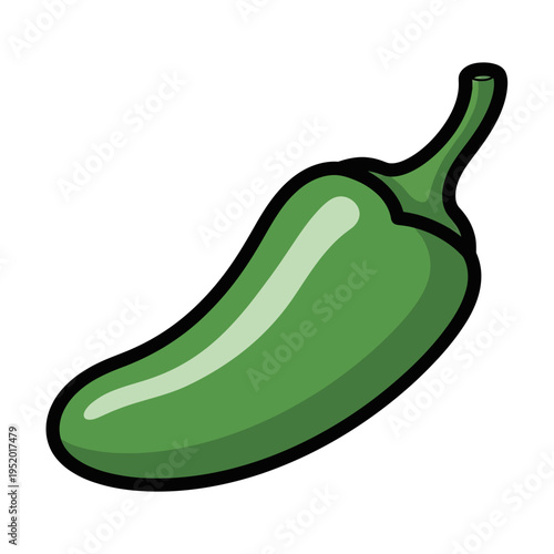 A vibrant illustration of a single, ripe green jalapeño pepper with a glossy finish and a distinct stem.