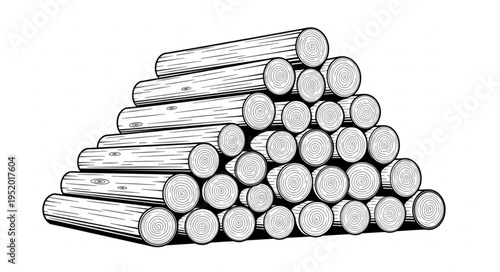 Detailed Illustration of a Stacked Pile of Logs.