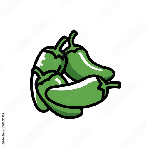 A vibrant illustration of a cluster of fresh, green jalapeño peppers, artfully arranged.