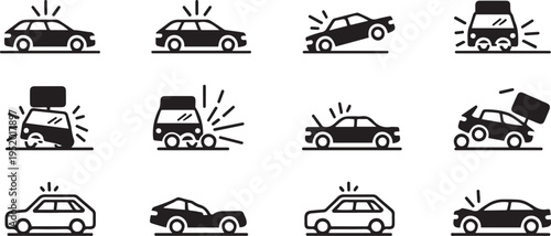 Car Crash icons vectors isolated on white background. black drawing vector