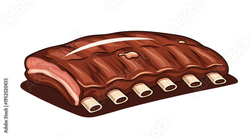 Vector illustration of a rack of smoked barbecue ribs isolated on a white background.