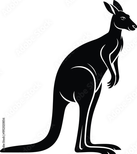 Kangaroo silhouette standing with long tail, Australian wildlife animal icon isolated, nature mammal symbol design, vector illustration
