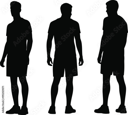 Man standing silhouette set in different poses, male figure collection isolated for design reference - cad drawing flat vector illustration