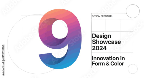 Modern number 9 vector illustration with colorful gradient, design showcase 2024 poster template, abstract innovation in form and color graphic