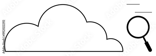 Cloud computing. Cloud computing web tech with magnifying glass search and analysis concept. Cloud computing services for data management, research, and technology. Perfect for IT, networking