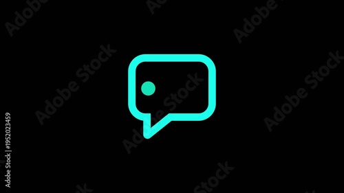 Animated Teal Speech Bubble with Ellipsis on Black Background for Chat Messaging Communication Technology.