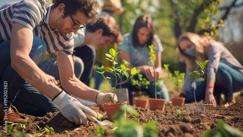 Community Tree Planting Volunteer Activity in Sunny Urban Park