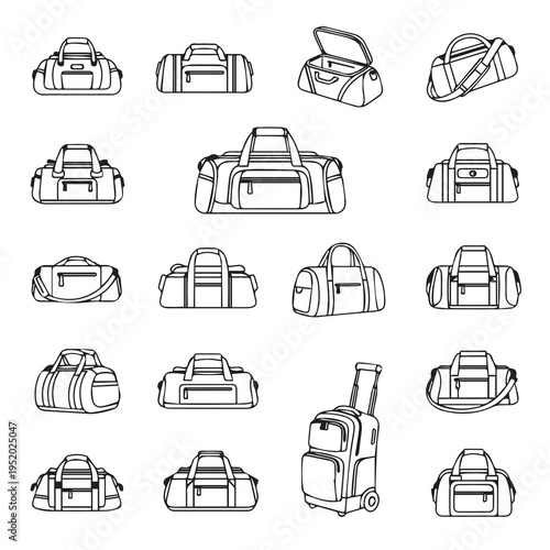 Collection of Duffel Bags and Rolling Luggage Line Art