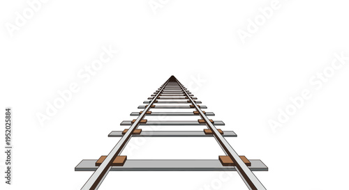 A single railroad track with brown ties and silver rails extends far into the distance with a wide perspective.