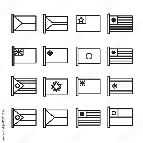 Collection of National Flags Icons Simple Outline Designs Clean Vector Graphics