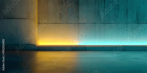 A blue light reflects in the pool water against a dark wood texture wall within a minimalist interior room frame design