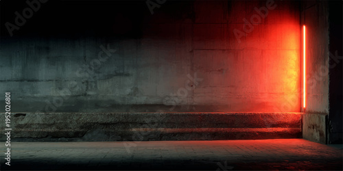 A blue ray of motion design loops through the dark night sky, casting a red flame of light against a black smoke texture animation illustration
