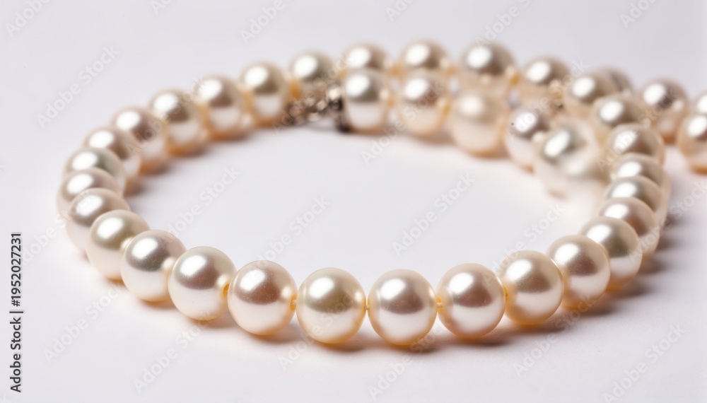 Obraz premium Elegant Pearl Necklace: A string of lustrous pearls, arranged in a graceful curve, exudes timeless elegance and sophistication. The pearls reflect light.