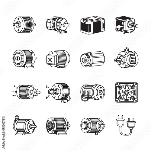 Collection of Electric Motors and Components Vector Icons