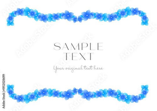 青い紫陽花のウェーブフレーム背景　波状あしらい　上下装飾